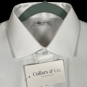 Collars & Co Polo Shirt Mens Large White Quattro Dress Collar Office Career NWT